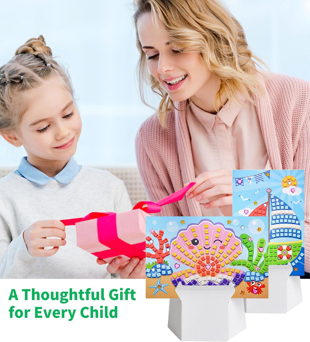 12 Stück Mosaik Bastelset für Kinder, Klebebilder Basteln Frühling DIY Mosaike Aufkleber, Sticky Mos