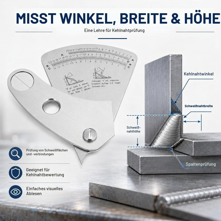 Candeon Schweisslehre Schweissnahtleere, Edelstahl Fächerförmig Schweisslehre, 0-20mm Weld Gauge Sch