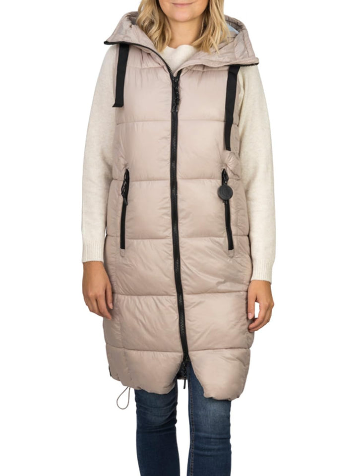 DENIMFY Steppweste Damen lang mit Kapuze Regular Fit DFCaro Weste Knielang Outdoor Reissverschluss T
