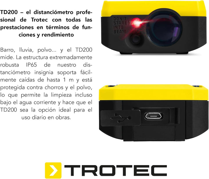 TROTEC Laser-Entfernungsmesser TD200 | Messgerät für professionelle Messanwendungen bis 200 m Reichw