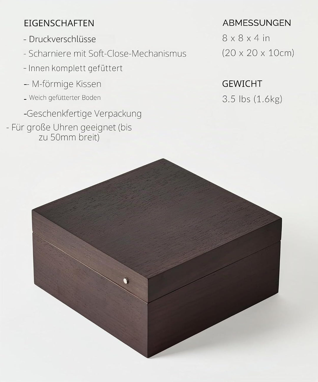 TAWBURY Uhrenbox Holz 6 Uhren - Luxuriöse Uhrenbox 6 Uhren | Uhrenbox Herren Holz | Uhrenbox Damen |