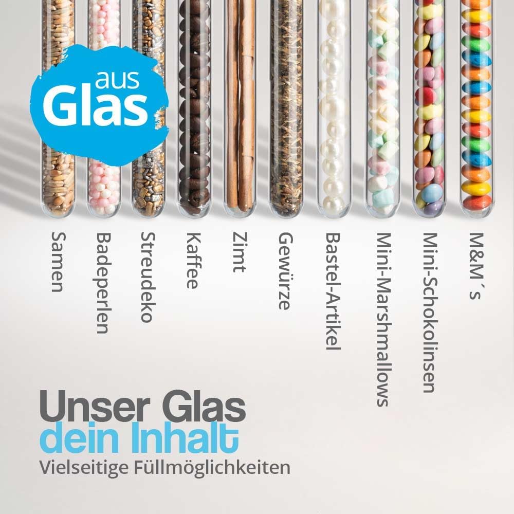 Tuuters Glas Reagenzglas mit Verschluss 25 Stück - 100 x Ø16mm Glasröhrchen | Reagenzgläser mit Deck