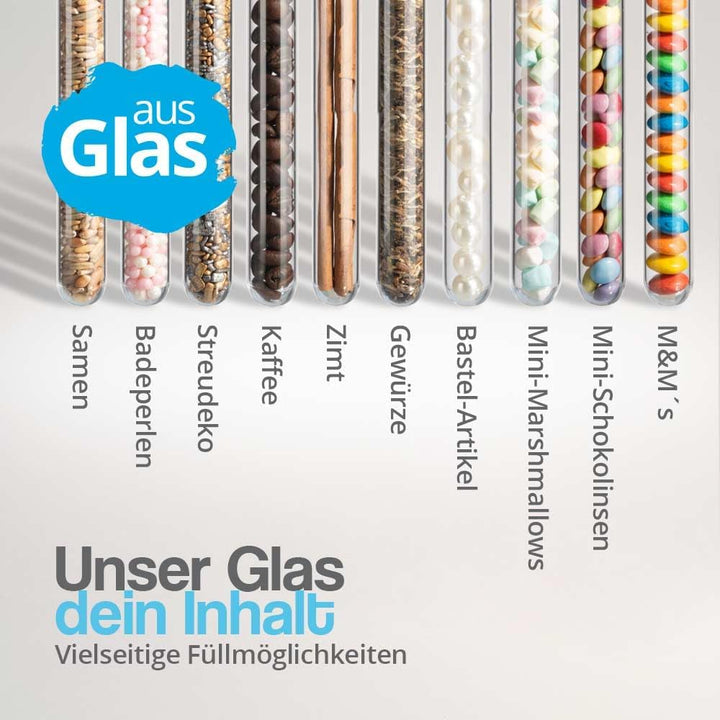 Tuuters Glas Reagenzglas mit Verschluss 25 Stück - 100 x Ø16mm Glasröhrchen | Reagenzgläser mit Deck