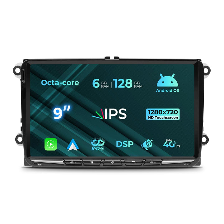[Upgrade 6+128GB] Autoradio für VW Golf Passat Touran Seat Skoda, 9 Zoll Touchscreen Radio mit Wirel