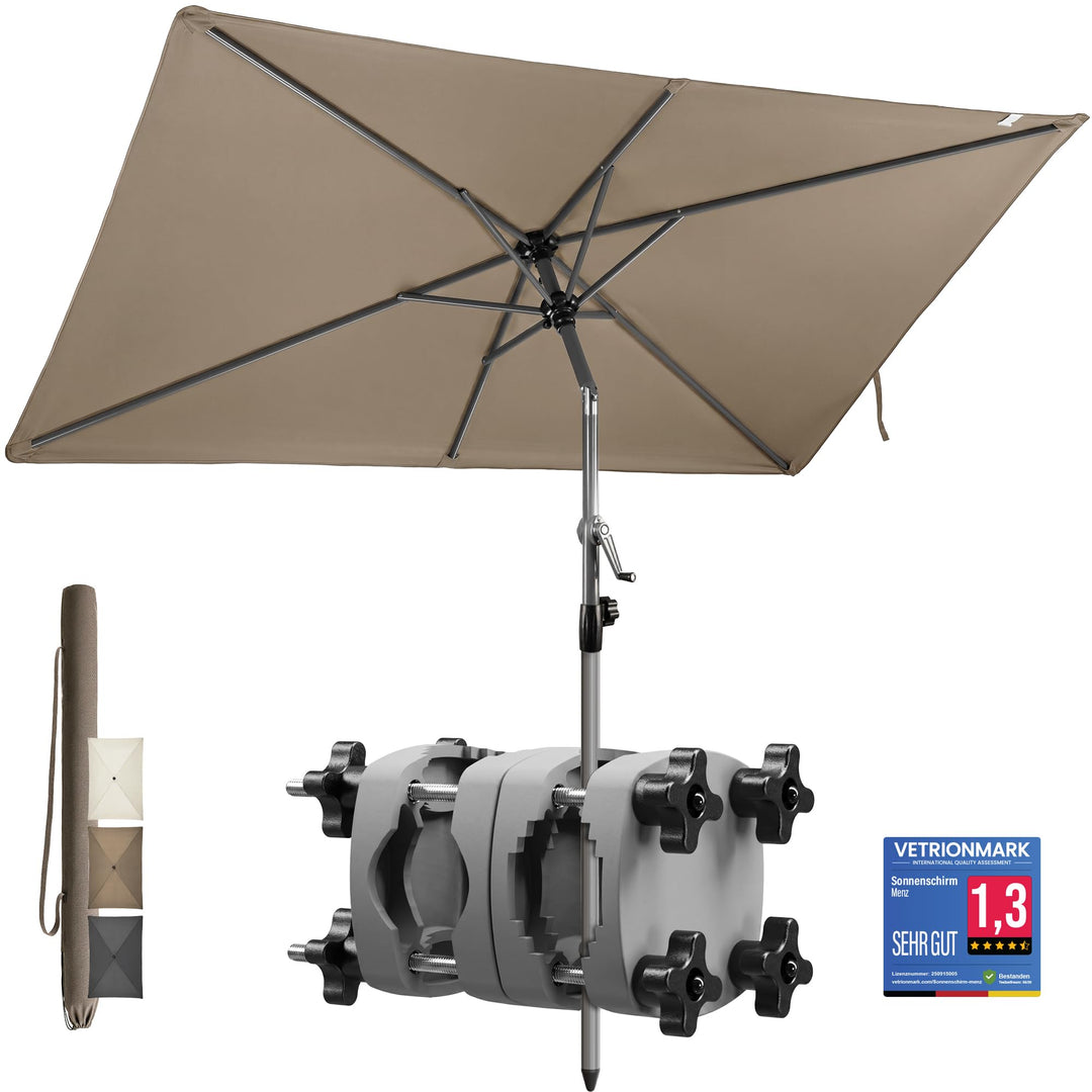 4smile SunnyShade Sonnenschirm Balkon mit Halterung im 3-er-Set, UV 50+, 210x140 cm, Taupe, Sonnensc