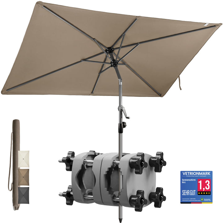 4smile SunnyShade Sonnenschirm Balkon mit Halterung im 3-er-Set, UV 50+, 210x140 cm, Taupe, Sonnensc