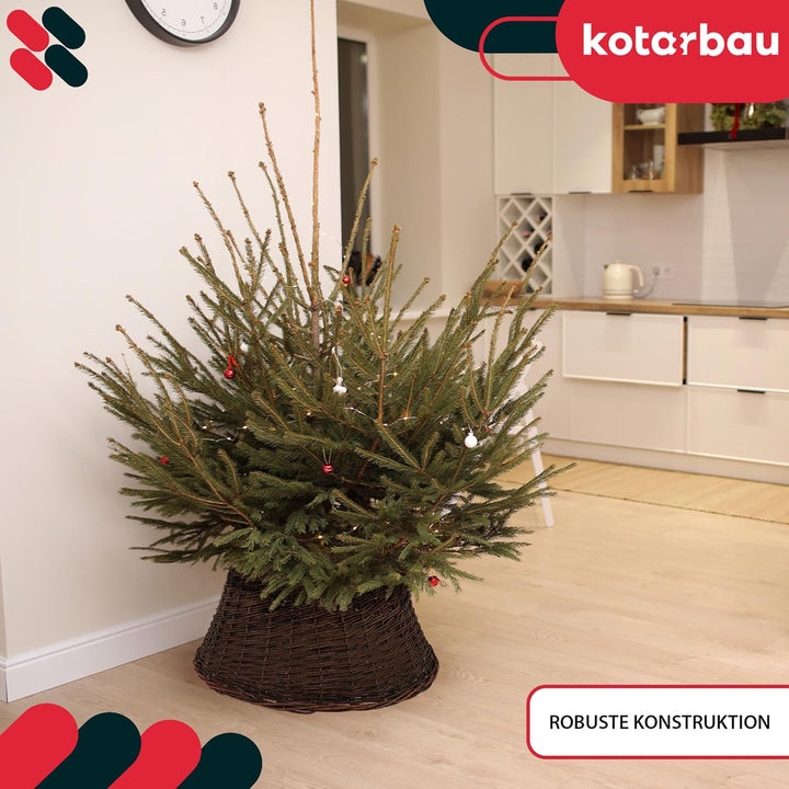 KOTARBAU® Weihnachtsbaum Rock aus Weide Ø 45 cm, Dunkel Braun Christbaumständer aus Rattan Natur, We