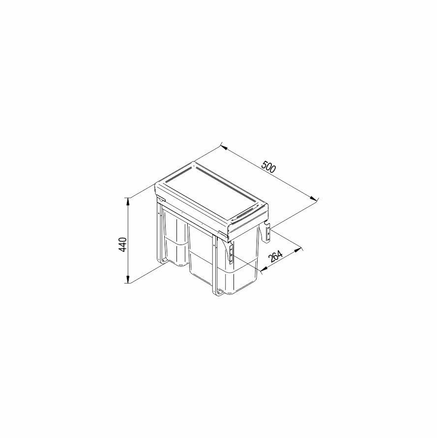 Einbau-Mülleimer für 30 cm Schrank 3-fach Abfallsystem mit Deckel Soft-Close & Vollauszug 26,4 x 50