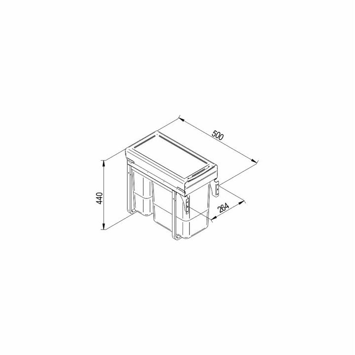 Einbau-Mülleimer für 30 cm Schrank 3-fach Abfallsystem mit Deckel Soft-Close & Vollauszug 26,4 x 50