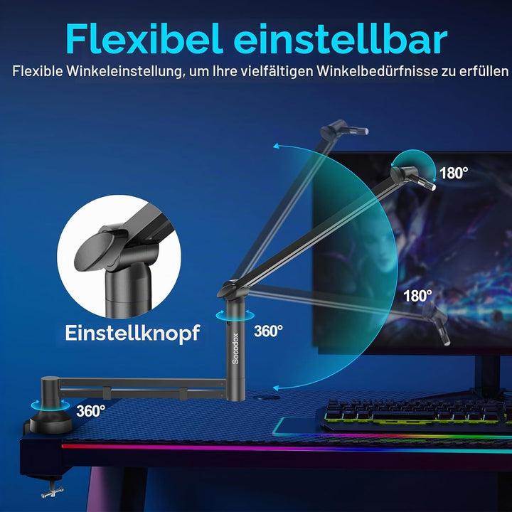 Low Profile Mikrofonarm, Verbesserter Mikrofonständer mit 7 cm Tischklemme, 3/8"- &amp; 5/8"-Adapter, Mi