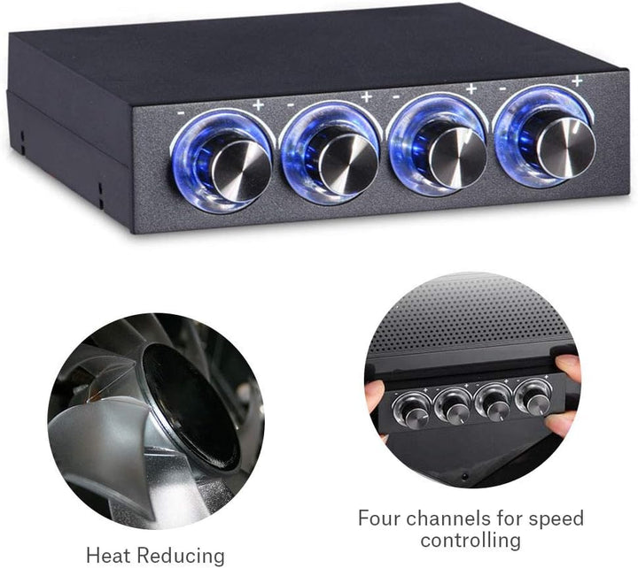 Lüfterdrehzahlregler für PC, Geschwindigkeitsregler mit 4 einstellbaren Kanälen für Computer Ventila