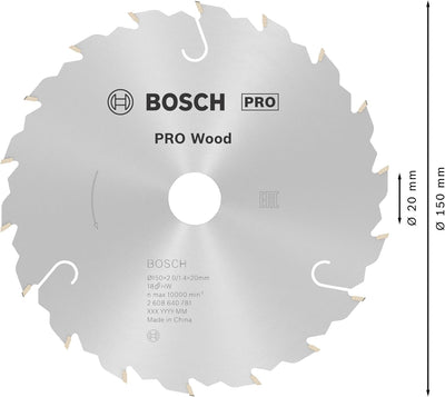 Bosch 1x PRO Wood Kreissägeblatt für Akku-Handkreissägen (für Weichholz, Hartholz, Ø mm, Professiona