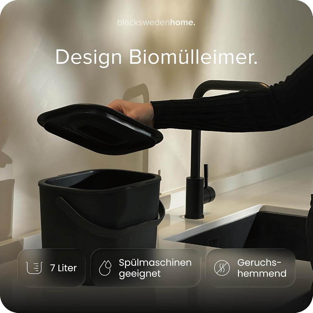 Black Sweden Home Biomülleimer Küche - 7L - Design Komposteimer mit Sieb - Bio-Mülleimer Geruchsdich