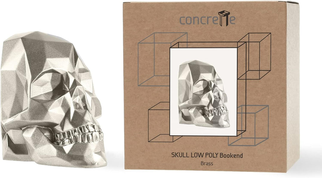 concrette Buchstütze Skull Low-Poly Totenkopf aus architektonischem Beton - Stütze für Bücherregal B