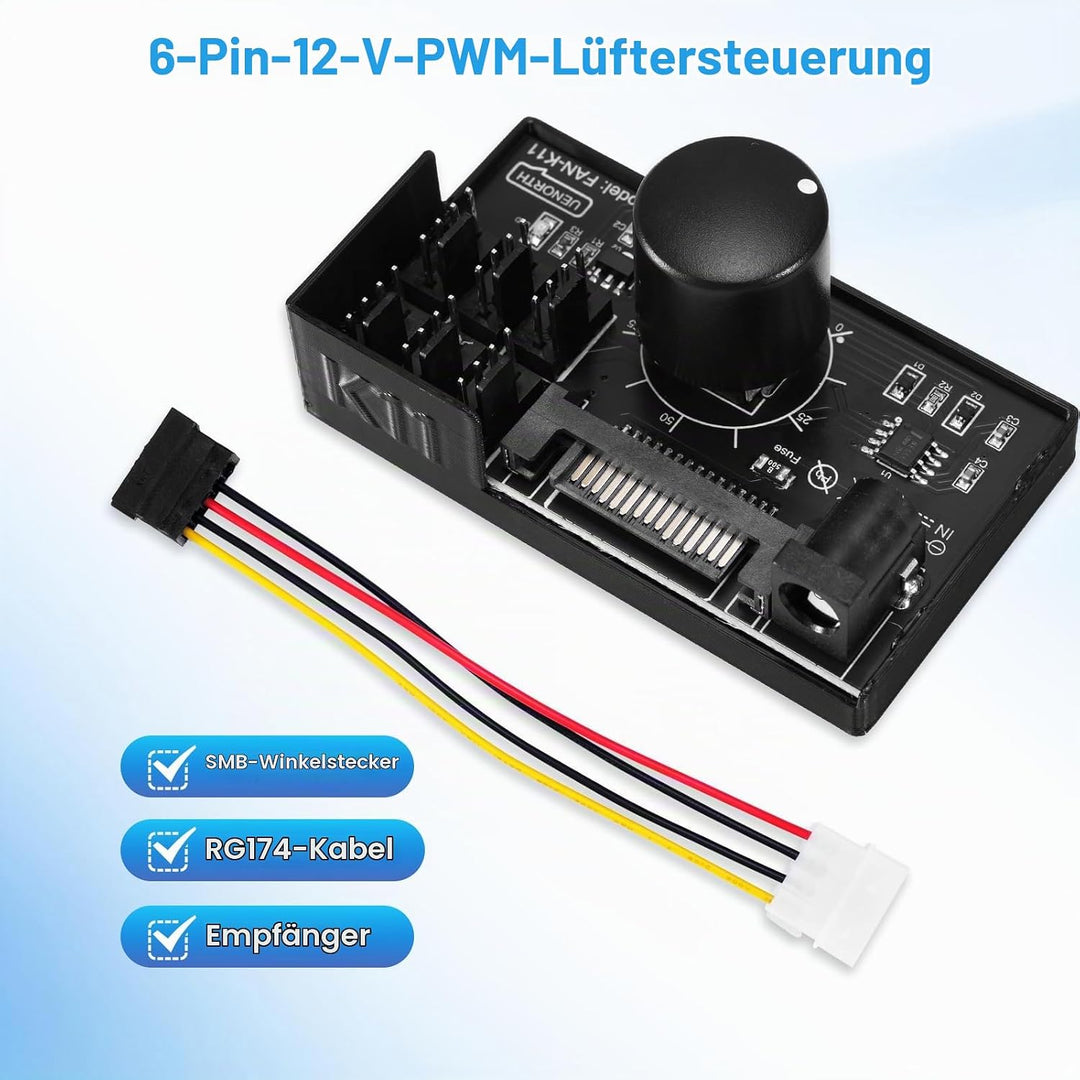 PWM lüftersteuerung Binghe PWM Lüfter Controller mit 1 zu 6 4Pin 12V und Kabel, PC-Lüfter Hub mit SA