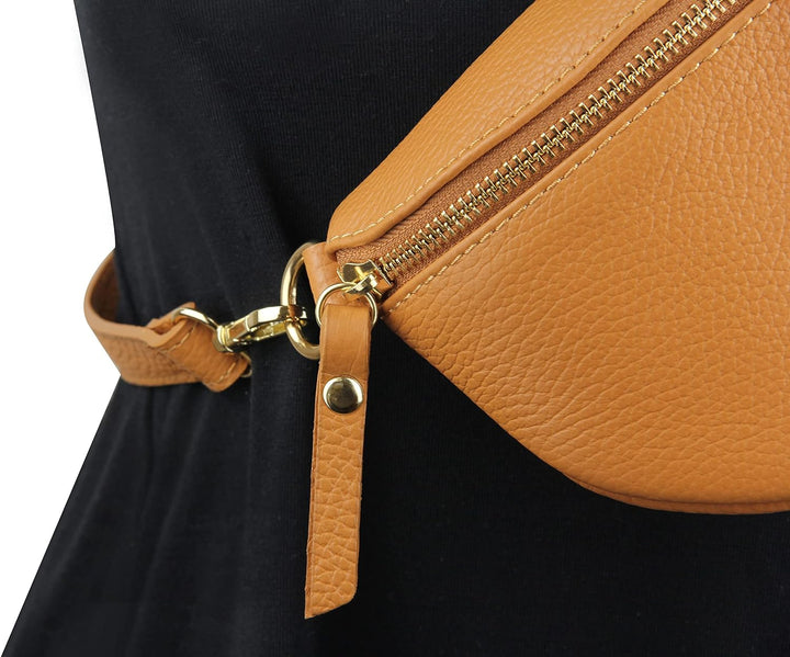 Frentree® Damen Echtleder Umhängetasche, Made in Italy, Crossbody Tasche Schultertasche mit goldenem