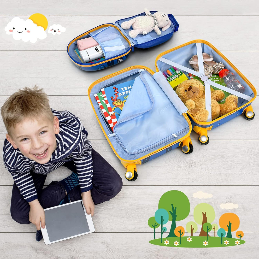 GOPLUS 2 TLG. Kinderkoffer mit Rucksack Kinder Reisekoffer Set Kinder Trolly Kinder Gepäck (Cartoon-