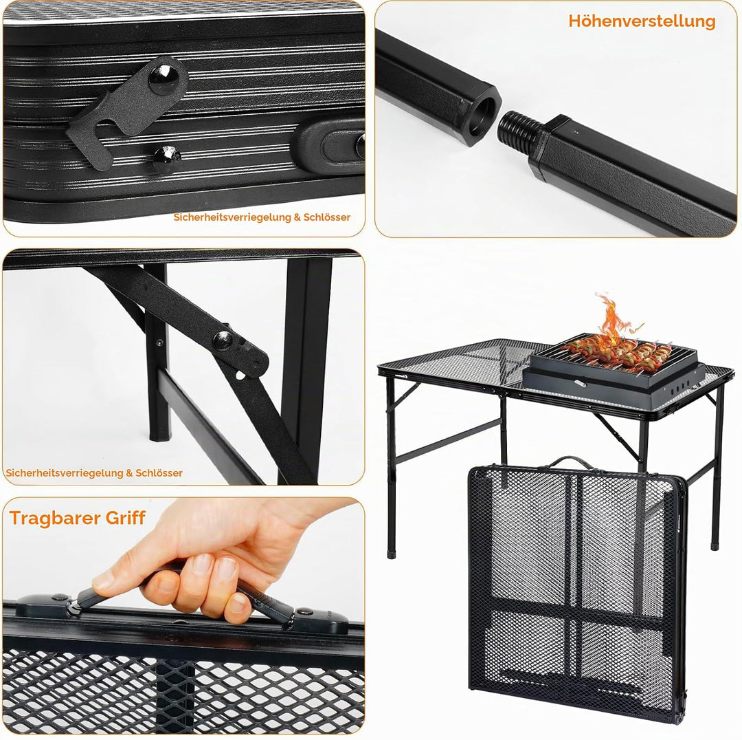 E EASTSTORM Campingtisch Klappbar 120×60cm，Gartentisch，Grilltisch mit Metallgitterplatte，Leicht und