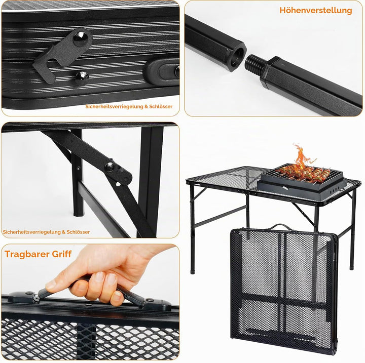 E EASTSTORM Campingtisch Klappbar 120×60cm，Gartentisch，Grilltisch mit Metallgitterplatte，Leicht und