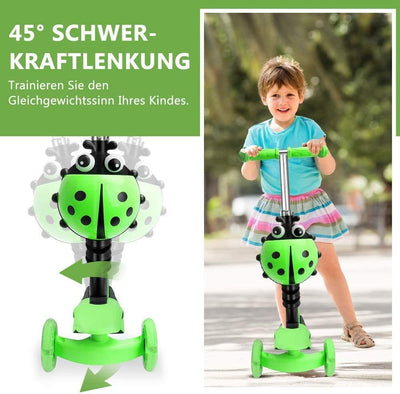YOLEO 5-in-1 Kinder Roller Scooter mit Abnehmbarer Karikaturkorb Sitz Schubstange LED grosse Räder B