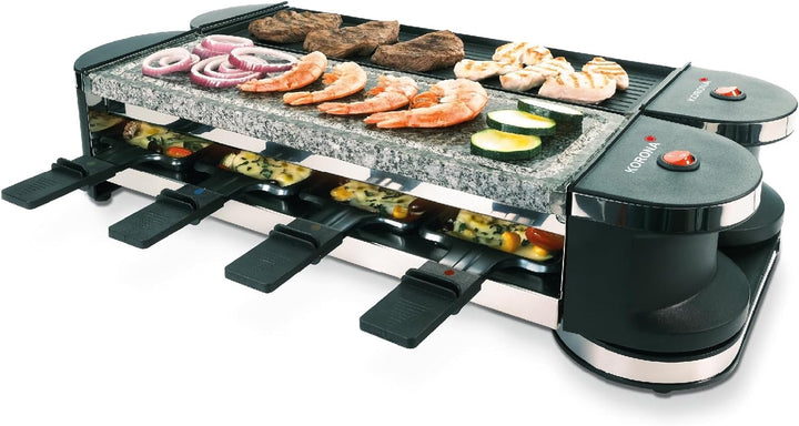 Korona 45071 Klappbares Raclette für 8 Personen | Mit 8 Pfännchen & Spateln | Naturstein- & Antihaft