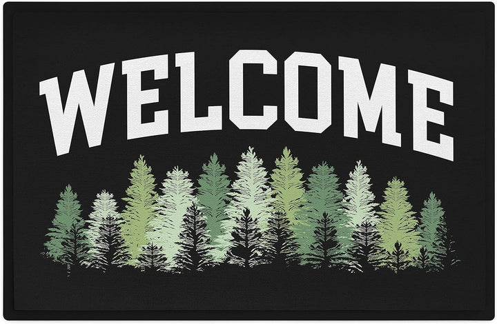 Trendation - Welcome Fussmatte Wald Bäume Muster Willkommen Geschenk Aussen Innenbereich 60x40 cm Sc