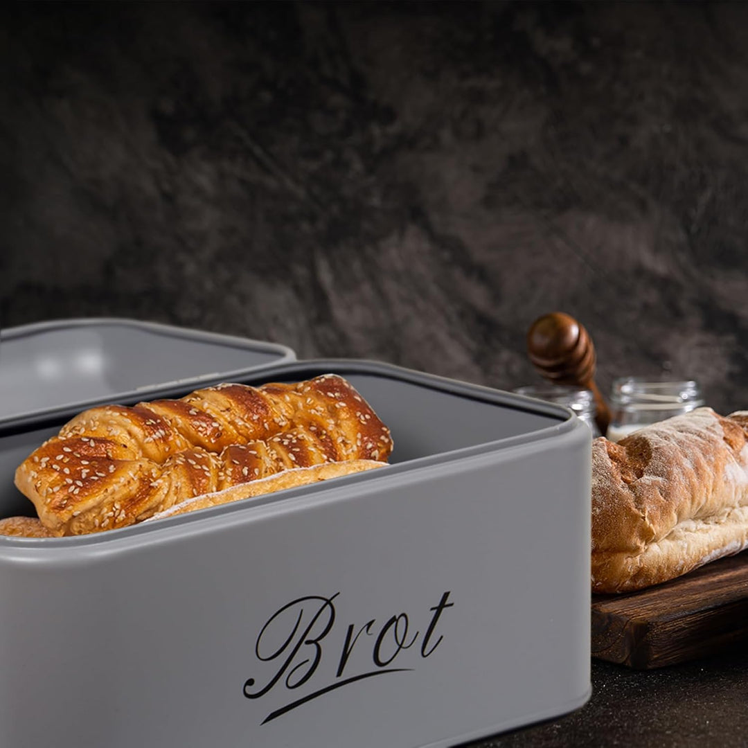 Theo&Cleo Brotkasten mit Deckel, Grosser Knäckebrot Box aus Metall, Brotaufbewahrungsbox Bread Box,