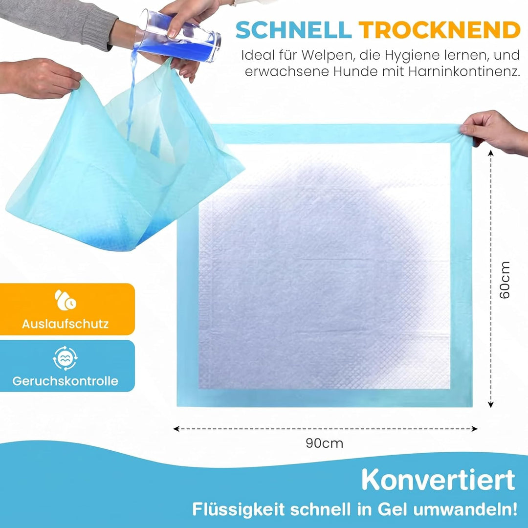Welpenunterlagen 60x90 cm, Trainingspads für Hunde, 50 Stück, Auslaufsicher und Strapazierfähig mit