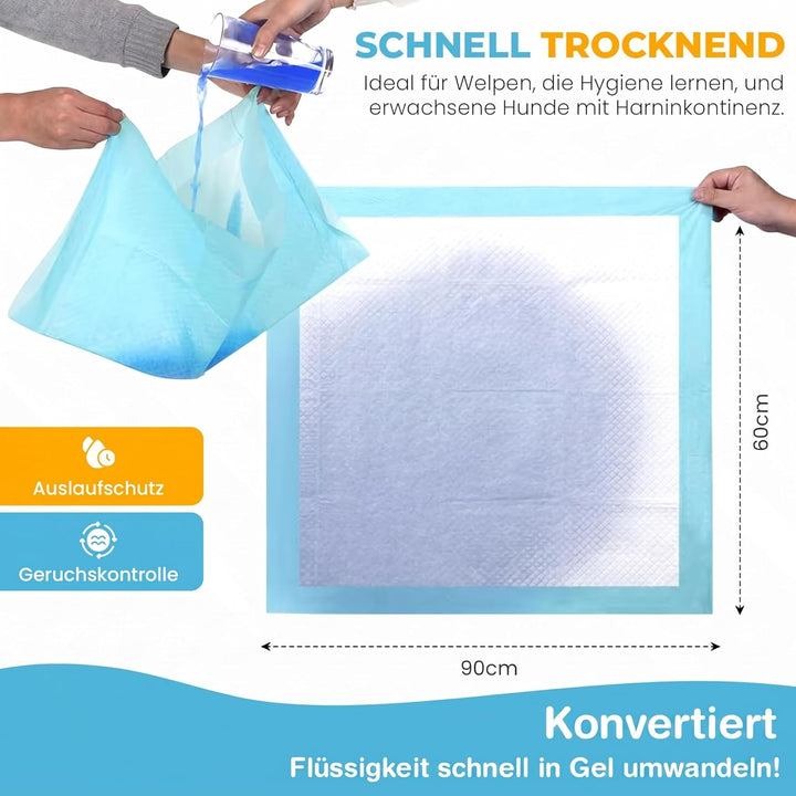 Welpenunterlagen 60x90 cm, Trainingspads für Hunde, 50 Stück, Auslaufsicher und Strapazierfähig mit