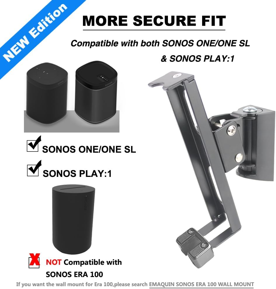 Wandhalterung für SONOS One/SONOS One SL/SONOS Play 1 Speaker(Drehbar und neigbar,kompatibel mit SON