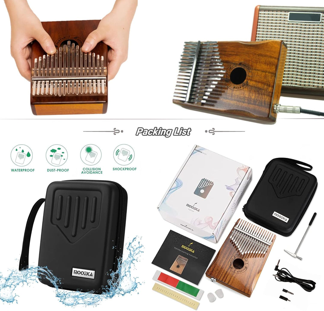 MOOZICA 17 Tasten EQ Kalimba Marimbaphone, Kalimba Daumenklavier aus Koa-Holz mit integriertem Tonab