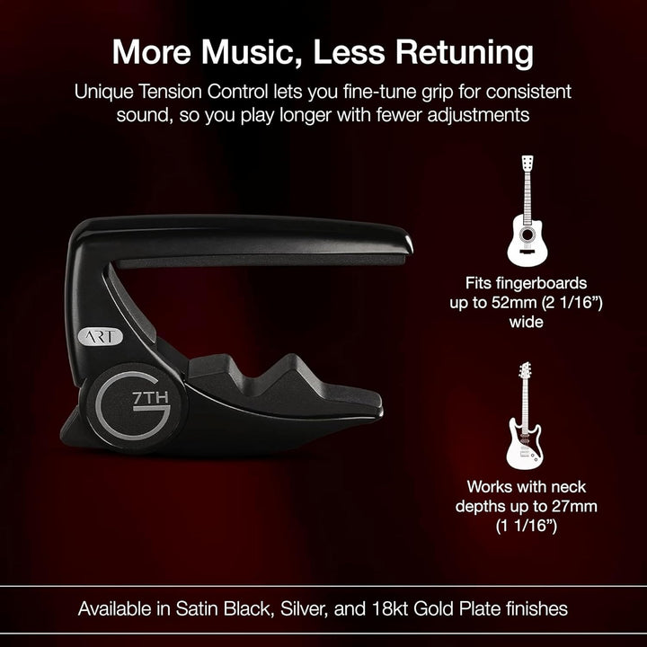G7th 6635813 Performance 3 Capo mit ART (Steel String Satin Black), 63 g/2,2 Unzen. Unauffällig und
