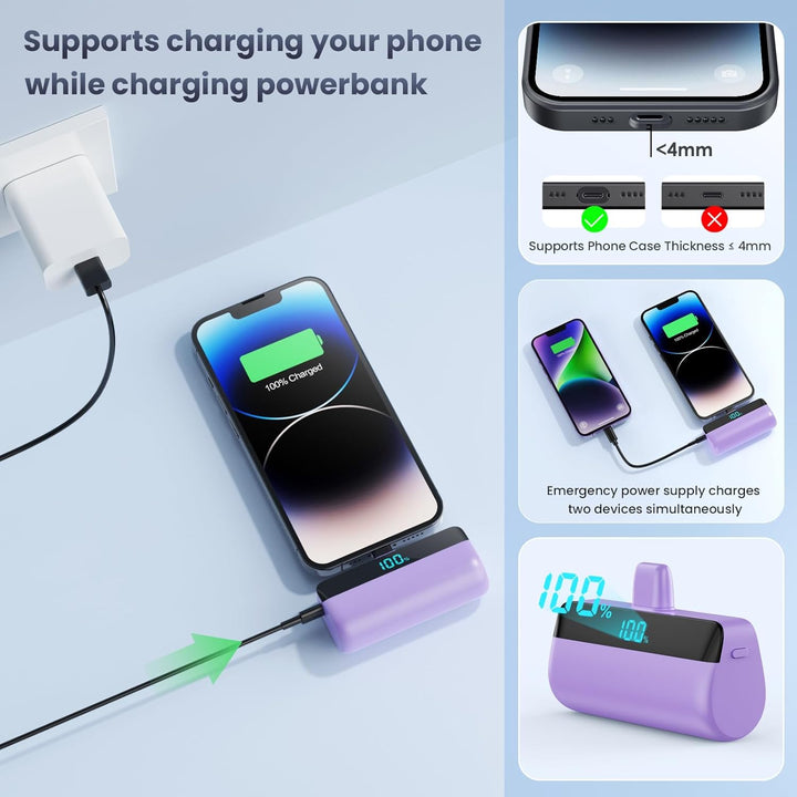 Feob Mini Powerbank für iPhone 5200mAh, 20W PD Schnelles Aufladen Power Bank Klein Ultrakompakter mi