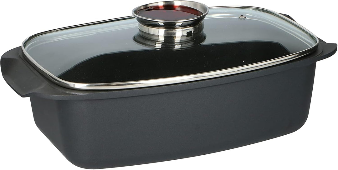alpina Bräter - mit Glasdeckel - für Ofengerichte, Dämpfen und Braten - 5.5 L - Schwarz