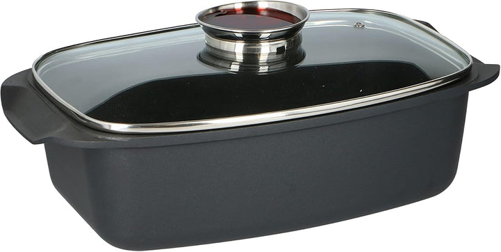 alpina Bräter - mit Glasdeckel - für Ofengerichte, Dämpfen und Braten - 5.5 L - Schwarz