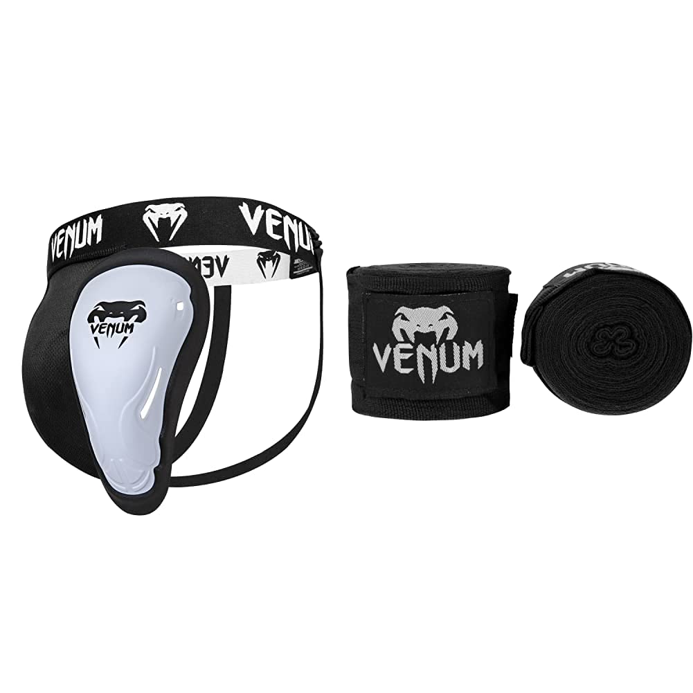 Venum Erwachsene Tiefschutz Challenger Schwarz/Weiss L Tiefschutz + Armschoner, 4m, Schwarz/Weiss L
