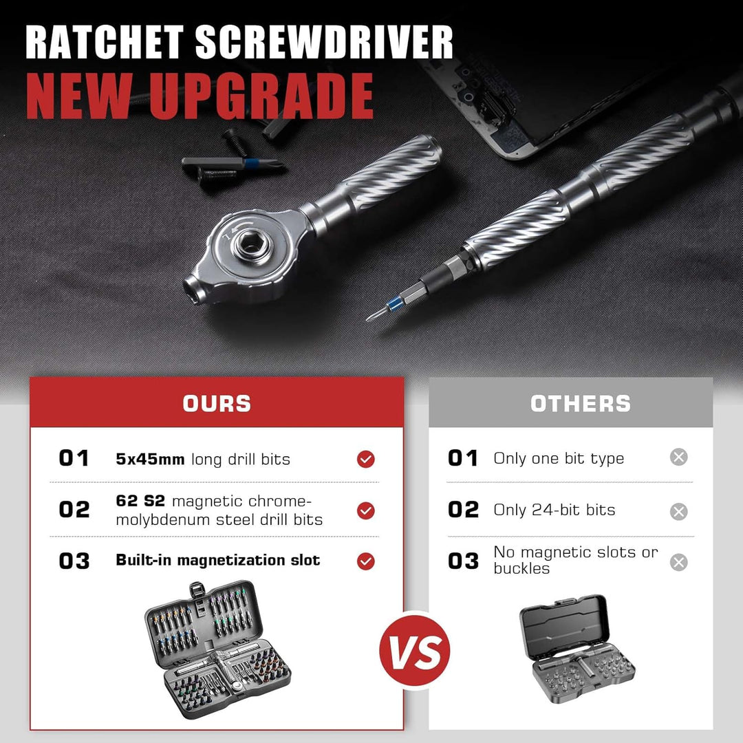 Ratschen Schraubendreher Set, 66 in 1 Magnetisch Schraubendreher Set, S2-Stahlbits, DIY-Kombinations