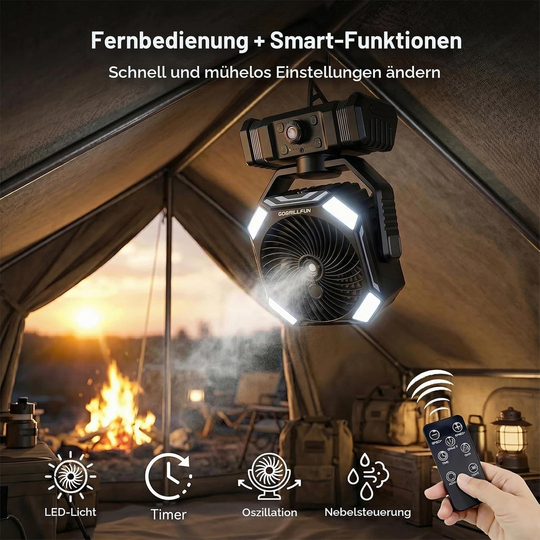 Akku Ventilator mit Sprühnebel, 10000mAh Wiederaufladbarer Tragbarer Ventilator, Oszillierender Kühl