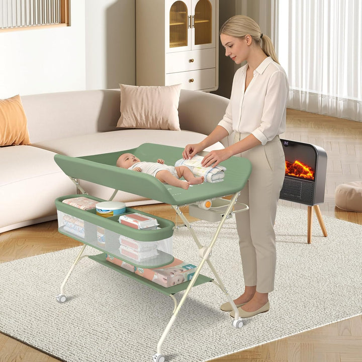 Kedia Baby Wickeltisch, Multifunktions-Wickelkommode, Babypflegetisch, Mobiler Wickeltisch mit Ablag