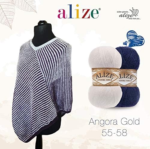 Alize Angora Goldgarn, 20 % Wolle, 80 % Acryl, 3 Skn, 300 g, 1805 Yds Faden, Häkeln, Handstricken, t