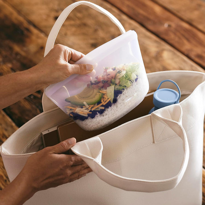 Stasher Bag Premium Silikonbeutel wiederverwendbar für Lebensmittel, Lot de 3, Klar, Dauerhaft, Back
