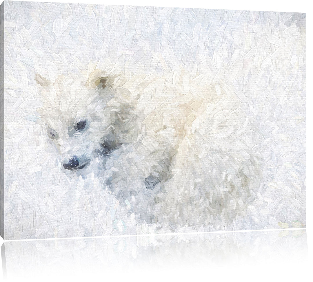 Pixxprint Eisbär im Schnee / 100x70cm Leinwandbild bespannt auf Holzrahmen/Wandbild Kunstdruck Dekor