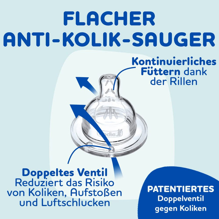 Dodie Babyflaschen, Antikolik Sensation+, für Mädchen, 330 ml, +6 Monate, flacher Sauger, Fluss 3, 3