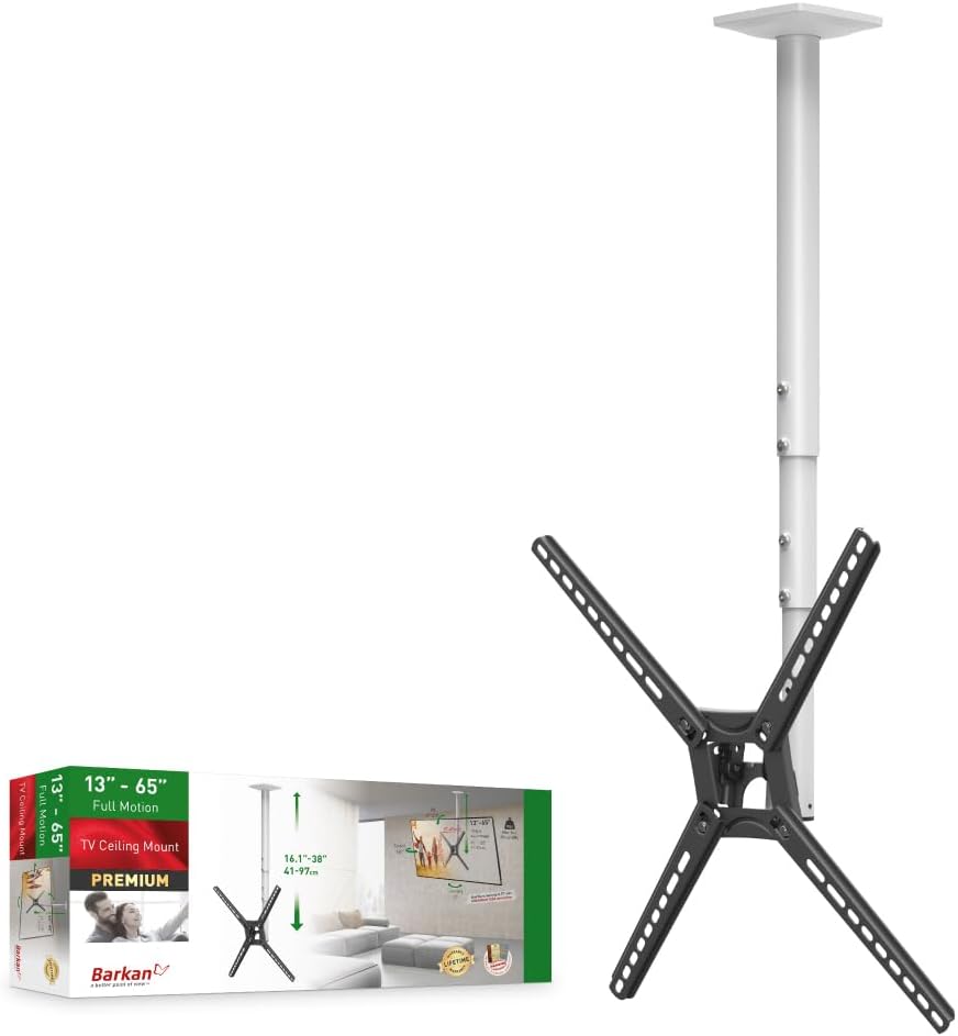 Barkan lange Weiss TV Deckenhalterung, 29 - 65 Zoll Neigbar / Vollbewegung flach & curved Fernseher