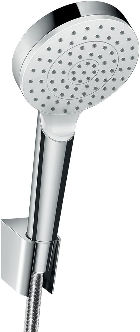 hansgrohe Crometta Duschhalterset, mit Duschschlauch, 1,60 m, wassersparend, Weiss/Chrom Set mit Bra