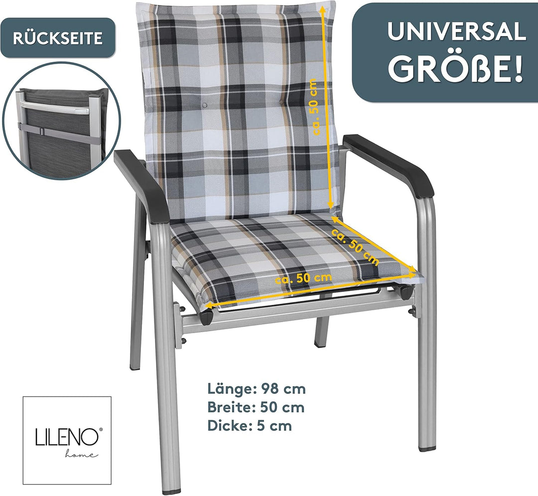 LILENO HOME Gartenstuhl Auflagen als [2er Set - Niedriglehner] in Karo Grau - Bequeme Liegen als Sit