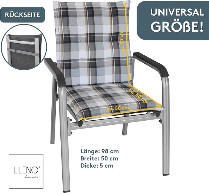 LILENO HOME Gartenstuhl Auflagen als [2er Set - Niedriglehner] in Karo Grau - Bequeme Liegen als Sit
