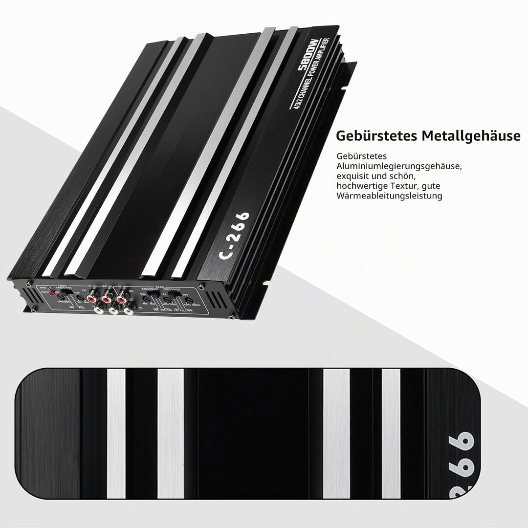 Shkalacar 4 Kanal Car Audio Verstärker, 5800W 12V Hochleistungsverstärker mit mehreren Kühllöchern,