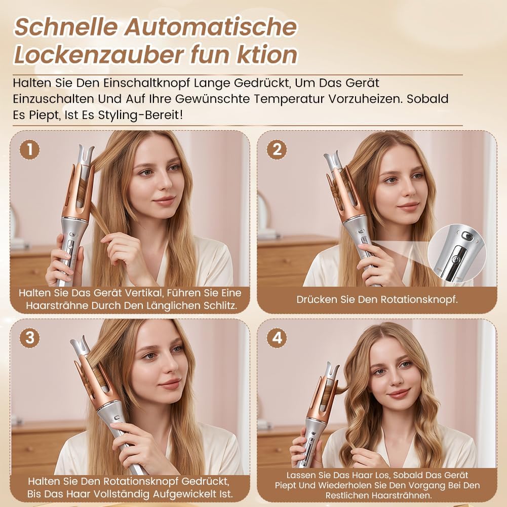 Aohcae automatischer lockenstab, 3 Temperaturstufen (170-210°C) lockenwickler aufheizbar, 25mm hair