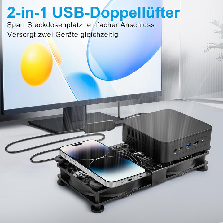 ELZO USB Ventilator, USB PC Lüfter 120mm 5V mit Stufenlose Geschwindigkeitsregelung, Leise Mini Tisc